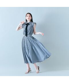 新品 大きいサイズ ローズティアラ ドット柄 リボン フレアチュニック オーガンジーフロッキードットリボンワンピース