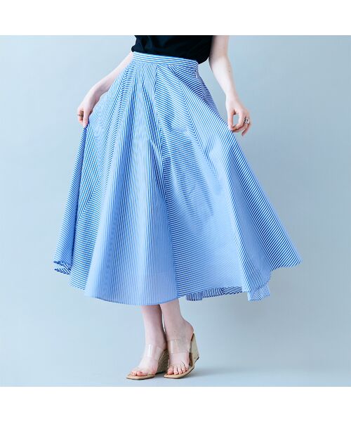 Rose Tiara / ローズティアラ ミニ・ひざ丈スカート | バイヤス使いフレアスカート/ストライプ | 詳細1