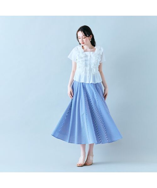 Rose Tiara / ローズティアラ ミニ・ひざ丈スカート | バイヤス使いフレアスカート/ストライプ | 詳細6