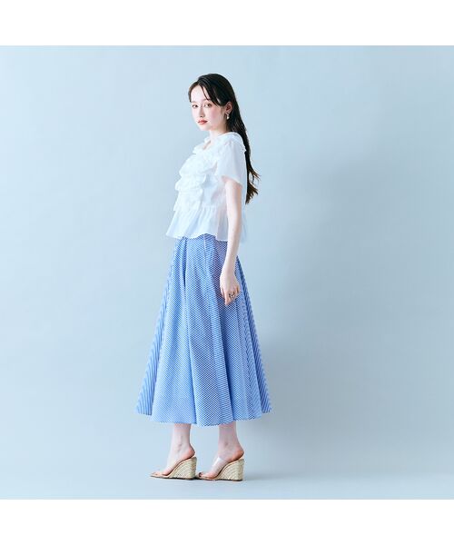 Rose Tiara / ローズティアラ ミニ・ひざ丈スカート | バイヤス使いフレアスカート/ストライプ | 詳細7