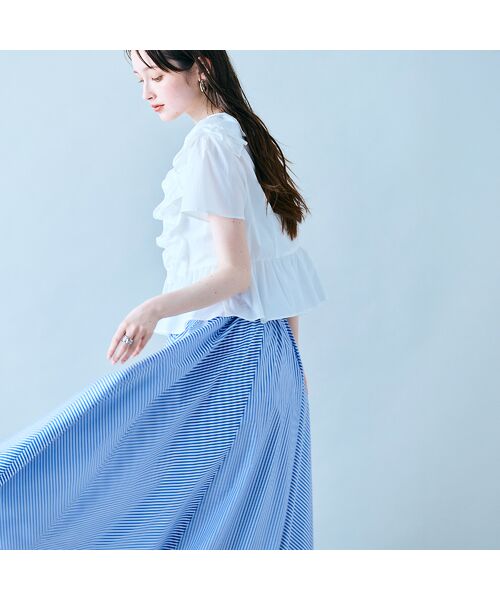 Rose Tiara / ローズティアラ ミニ・ひざ丈スカート | バイヤス使いフレアスカート/ストライプ | 詳細8