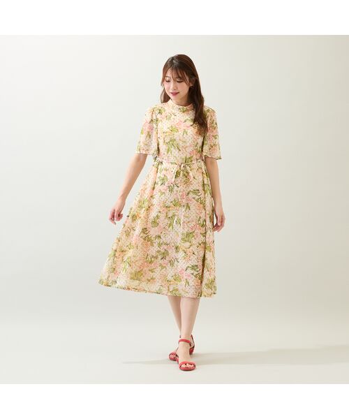 Rose Tiara/ローズティアラ 【手洗いOK】アンティークローズプリントワンピース ベージュ 42