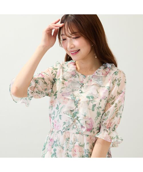 Rose Tiara / ローズティアラ ミニ丈・ひざ丈ワンピース | フラワープリントワンピース(ベージュ)