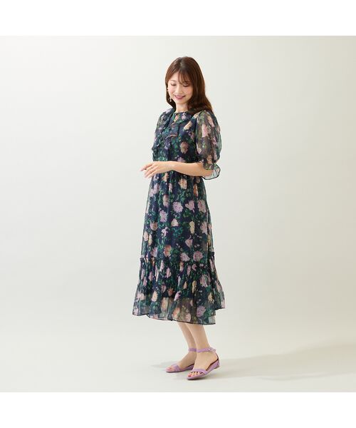 Rose Tiara / ローズティアラ ミニ丈・ひざ丈ワンピース | フラワープリントワンピース(ダークブルー)
