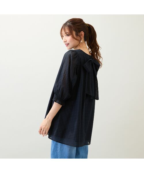 Rose Tiara / ローズティアラ シャツ・ブラウス | 【コットン100%/水洗い可】シースルーチェックバックリボンブラウス | 詳細4