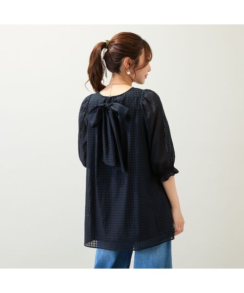 Rose Tiara / ローズティアラ シャツ・ブラウス | 【コットン100%/水洗い可】シースルーチェックバックリボンブラウス | 詳細5