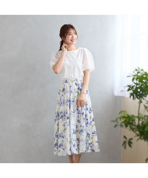 Rose Tiara / ローズティアラ ミニ・ひざ丈スカート | 【セットアップ対応】フラワープリントフレアスカート | 詳細1