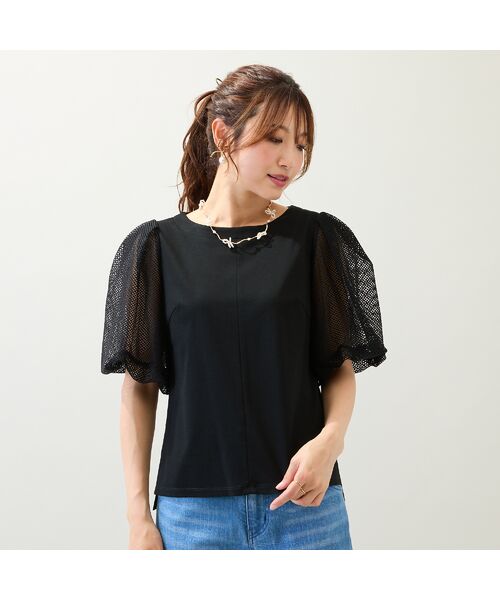 Rose Tiara / ローズティアラ カットソー | 【接触冷感/手洗い可】ボリューム袖カットソー(ブラック)
