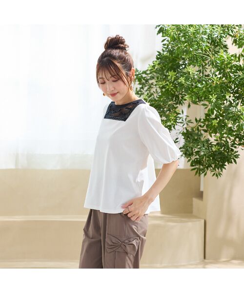 Rose Tiara / ローズティアラ カットソー | 【人気アイテム/接触冷感/手洗い可】ドットチュール切替カットソー | 詳細1