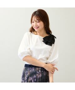 RoseTiara ローズティアラ ペプラム カットソー リボン グレー コットン100％／手洗いOK／人気デザイン】リボンカットソー