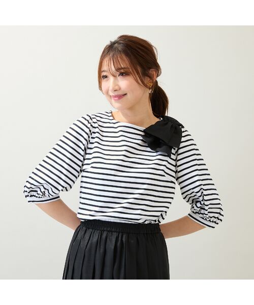 Rose Tiara / ローズティアラ カットソー | 【接触冷感/綿100%/手洗いOK】ビッグリボンカットソー/ボーダー | 詳細1