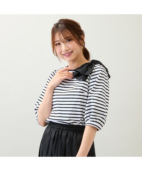 Rose Tiara / ローズティアラ カットソー | 【接触冷感/綿100%/手洗いOK】ビッグリボンカットソー/ボーダー | 詳細2