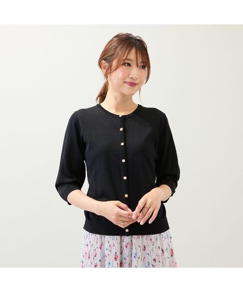 Rose Tiara / ローズティアラ ニット・セーター | ビジュー調ボタンニットカーディガン(ブラック)