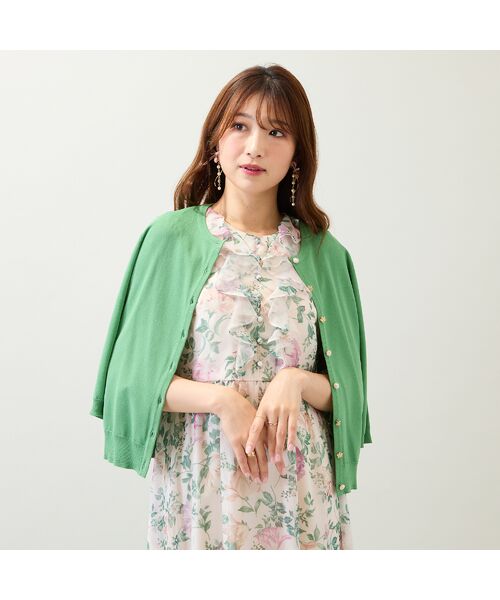 Rose Tiara / ローズティアラ ニット・セーター | ビジュー調ボタンニットカーディガン(グリーン)