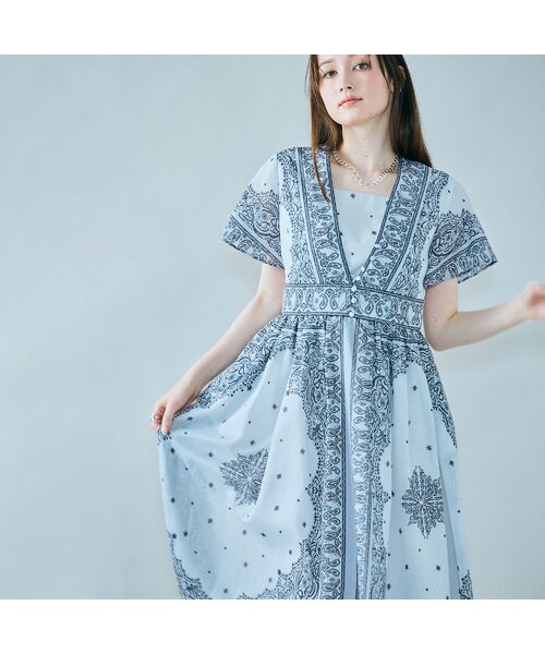 Rose Tiara / ローズティアラ ミニ丈・ひざ丈ワンピース | ペイズリーパネルプリントワンピース | 詳細8