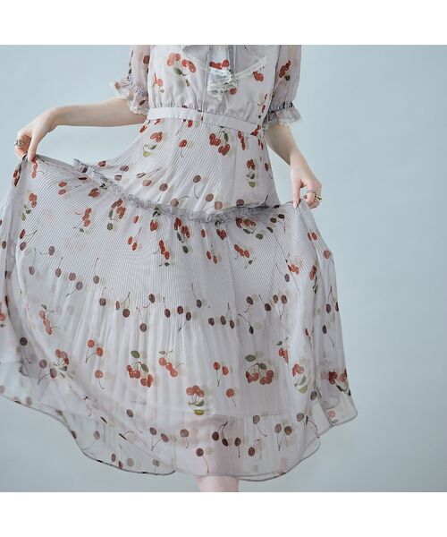 Rose Tiara / ローズティアラ ミニ丈・ひざ丈ワンピース | チェリープリントプリーツワンピース | 詳細7