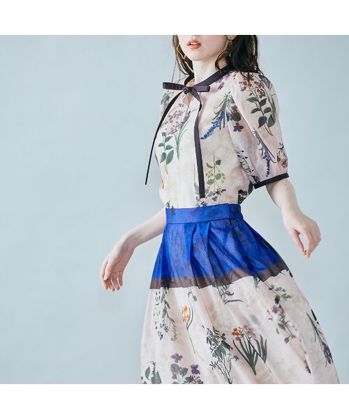 Rose Tiara / ローズティアラ シャツ・ブラウス | カラーブロックフラワープリントブラウス | 詳細1