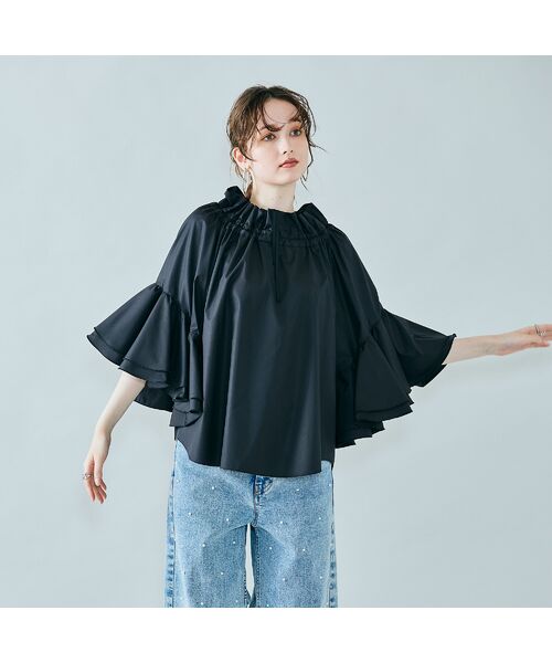 18,700円　ローズティアラ　ダブルクロスAラインブラウス　42 ブルー 18,700円 ローズティアラ ダブルクロスAラインブラウス 42