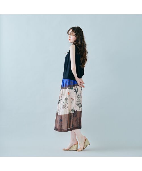 Rose Tiara / ローズティアラ ミニ・ひざ丈スカート | カラーブロックフラワープリントスカート | 詳細2