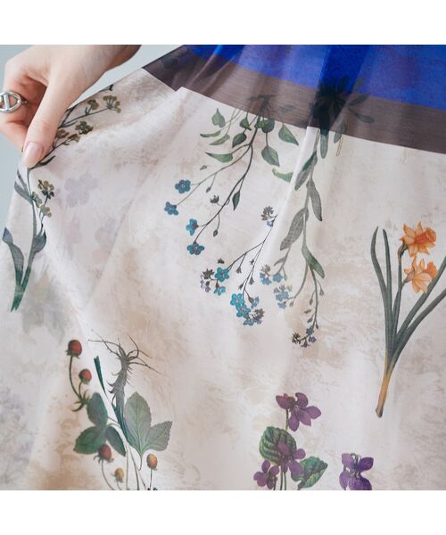 Rose Tiara / ローズティアラ ミニ・ひざ丈スカート | カラーブロックフラワープリントスカート | 詳細6