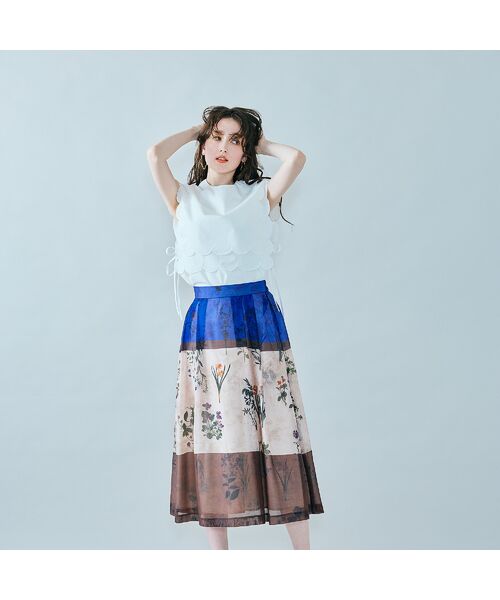 Rose Tiara / ローズティアラ ミニ・ひざ丈スカート | カラーブロックフラワープリントスカート | 詳細8