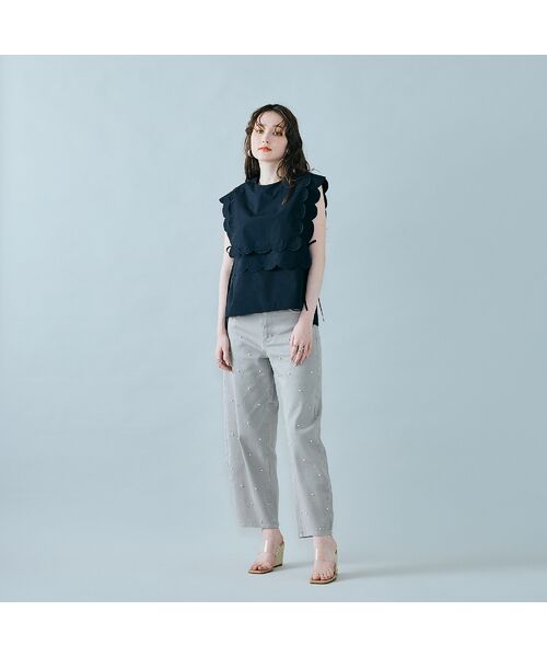 Rose Tiara / ローズティアラ デニムパンツ | パール付きカーブデニム/gray | 詳細3