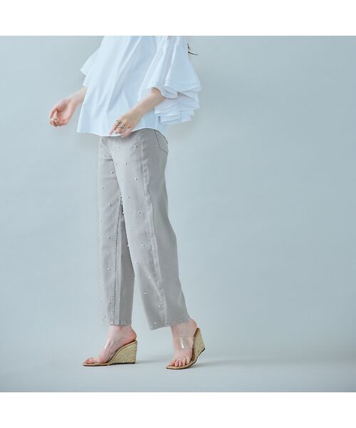 Rose Tiara/ローズティアラ パール付きカーブデニム/gray グレー 38 Rose Tiara/ローズティアラ パール付きカーブデニム/gray グレー 38