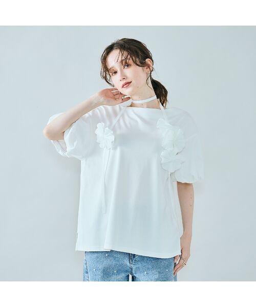 Rose Tiara / ローズティアラ カットソー | フラワーモチーフヒモ付きカットソー | 詳細1