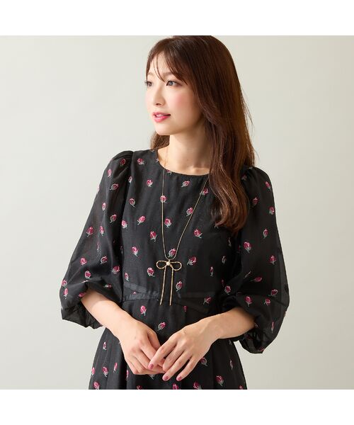 Rose Tiara / ローズティアラ ミニ丈・ひざ丈ワンピース | 【美シルエット】つぼみ刺繍ワンピース | 詳細1