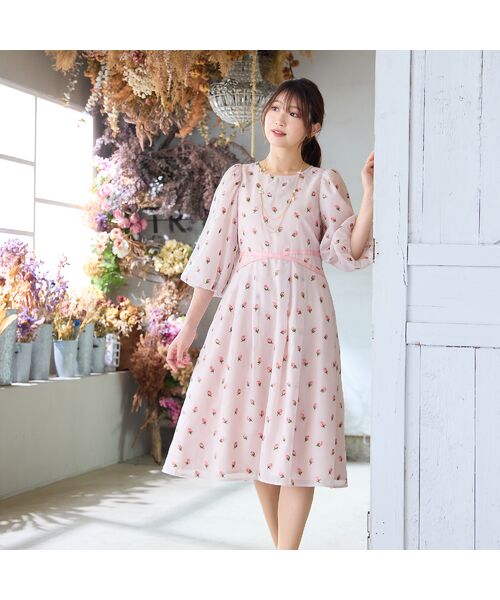 Rose Tiara / ローズティアラ ミニ丈・ひざ丈ワンピース | 【美シルエット】つぼみ刺繍ワンピース | 詳細5