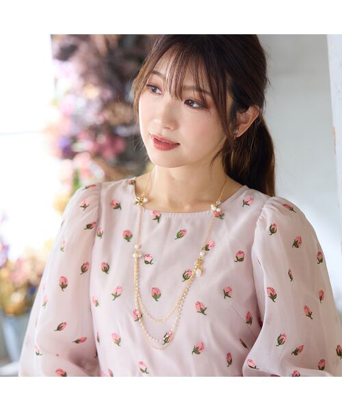 Rose Tiara / ローズティアラ ミニ丈・ひざ丈ワンピース | 【美シルエット】つぼみ刺繍ワンピース | 詳細6