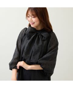 Rose Tiara / ローズティアラ ミニ丈・ひざ丈ワンピース | オーガンジーフロッキードットリボンワンピース