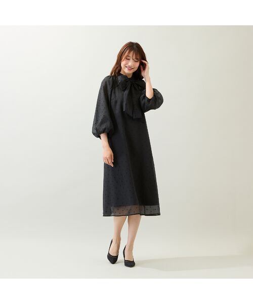 Rose Tiara / ローズティアラ ミニ丈・ひざ丈ワンピース | オーガンジーフロッキードットリボンワンピース | 詳細3