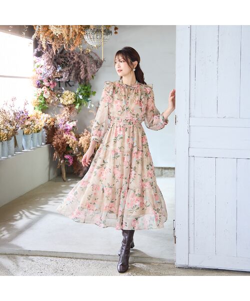 Rose Tiara / ローズティアラ ミニ丈・ひざ丈ワンピース | 【手洗いOK】ボタニカル風フラワーワンピース | 詳細1