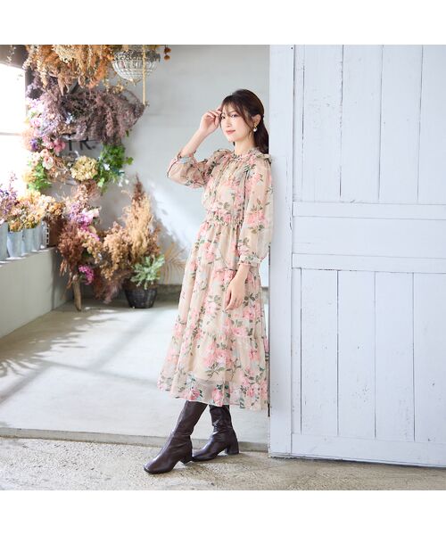 Rose Tiara / ローズティアラ ミニ丈・ひざ丈ワンピース | 【手洗いOK】ボタニカル風フラワーワンピース | 詳細2