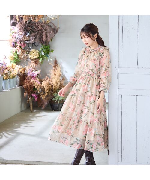 Rose Tiara / ローズティアラ ミニ丈・ひざ丈ワンピース | 【手洗いOK】ボタニカル風フラワーワンピース | 詳細3