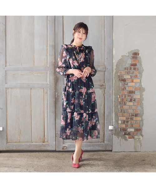 Rose Tiara / ローズティアラ ミニ丈・ひざ丈ワンピース | 【手洗いOK】ボタニカル風フラワーワンピース | 詳細4