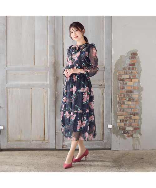Rose Tiara / ローズティアラ ミニ丈・ひざ丈ワンピース | 【手洗いOK】ボタニカル風フラワーワンピース | 詳細5
