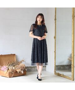 【極美品♡希少46】ローズティアラ　ローズ&ストライプフレアワンピース　ベージュ コレクション | Rose Tiara【ローズティアラ】