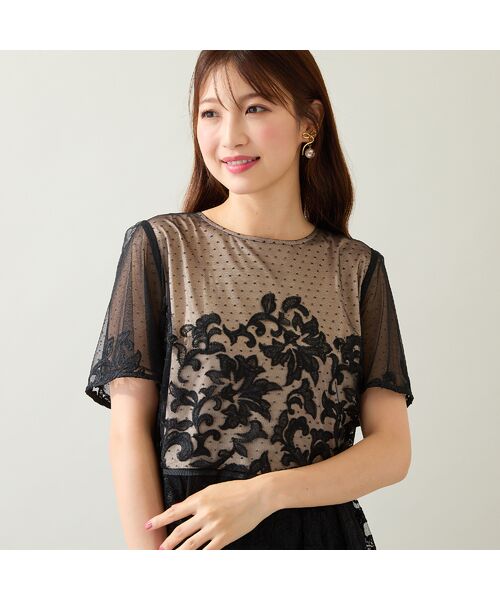 Rose Tiara / ローズティアラ ミニ丈・ひざ丈ワンピース | 【美シルエット】ドットチュール刺繍ワンピース | 詳細2