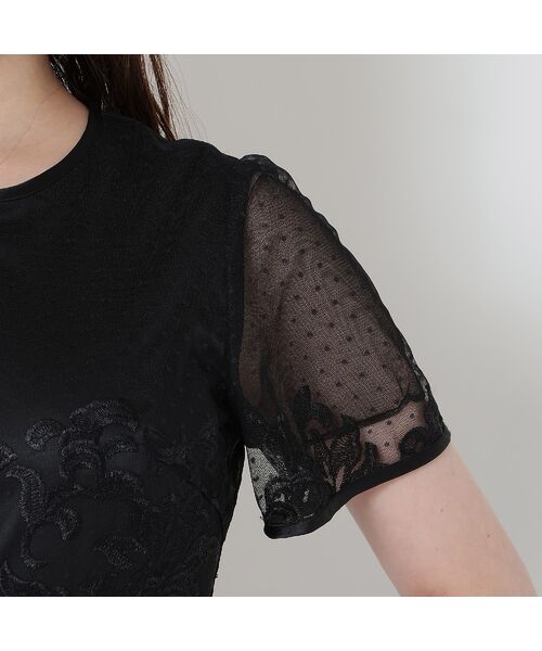 Rose Tiara / ローズティアラ ミニ丈・ひざ丈ワンピース | 【美シルエット】ドットチュール刺繍ワンピース | 詳細14