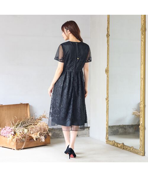 Rose Tiara / ローズティアラ ミニ丈・ひざ丈ワンピース | 【美シルエット】ドットチュール刺繍ワンピース | 詳細8