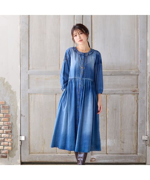 Rose Tiara / ローズティアラ ミニ丈・ひざ丈ワンピース | 【手洗いOK】デニムワンピース | 詳細1