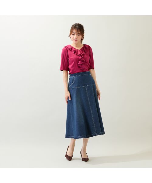 Rose Tiara / ローズティアラ ミニ・ひざ丈スカート | 【手洗いOK】フレアデニムスカート | 詳細3