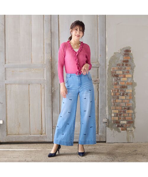 Rose Tiara / ローズティアラ デニムパンツ | 【人気デザイン】【手洗いOK】リボン刺繍ワイドデニム | 詳細1