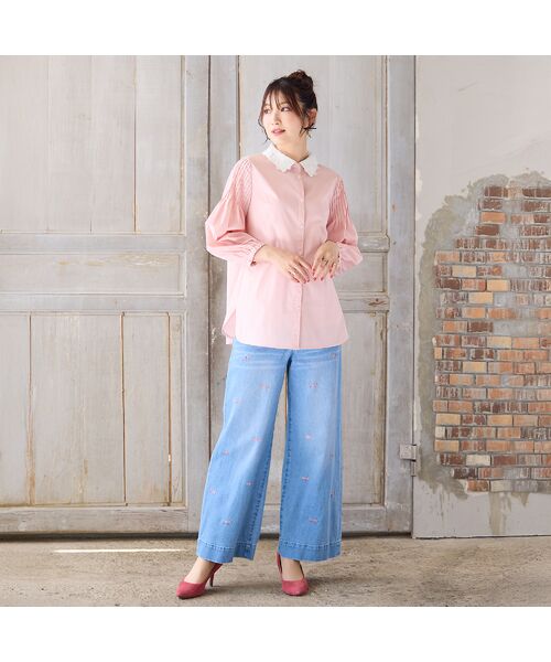 Rose Tiara / ローズティアラ デニムパンツ | 【人気デザイン】【手洗いOK】リボン刺繍ワイドデニム | 詳細2