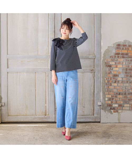 Rose Tiara / ローズティアラ デニムパンツ | 【人気デザイン】【手洗いOK】リボン刺繍ワイドデニム | 詳細3