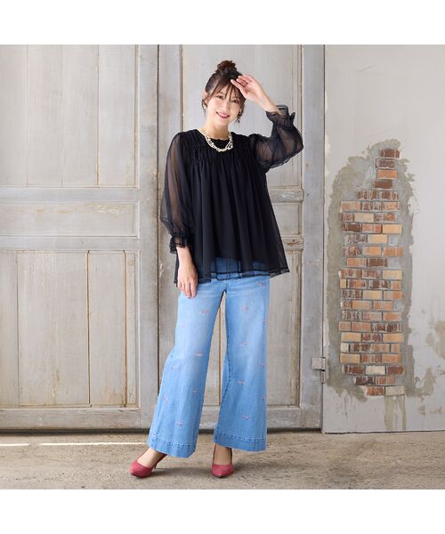 Rose Tiara / ローズティアラ デニムパンツ | 【人気デザイン】【手洗いOK】リボン刺繍ワイドデニム | 詳細4