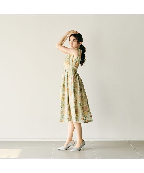 Rose Tiara / ローズティアラ ミニ丈・ひざ丈ワンピース | アールヌーボー調刺繍ワンピース(グリーン)