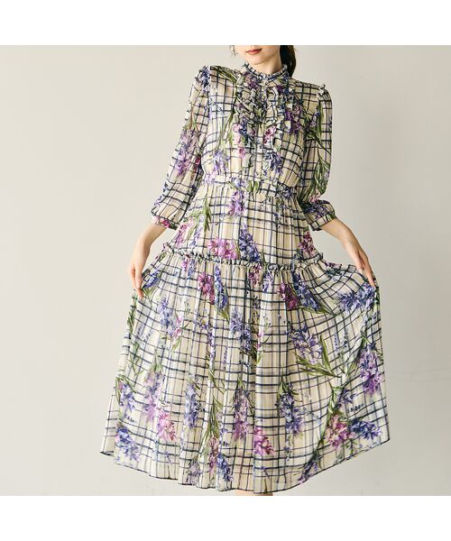 Rose Tiara / ローズティアラ ミニ丈・ひざ丈ワンピース | フラワーチェックプリントワンピース | 詳細1